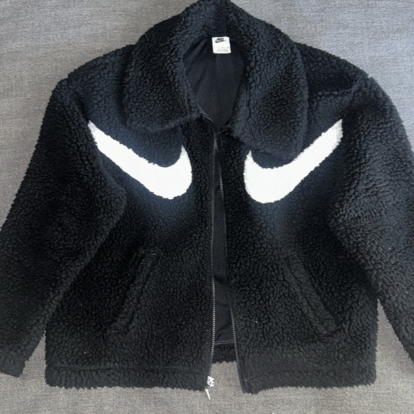 Nike Jackets & Blazers - Nike Black Sherpa Jacket with White Logo